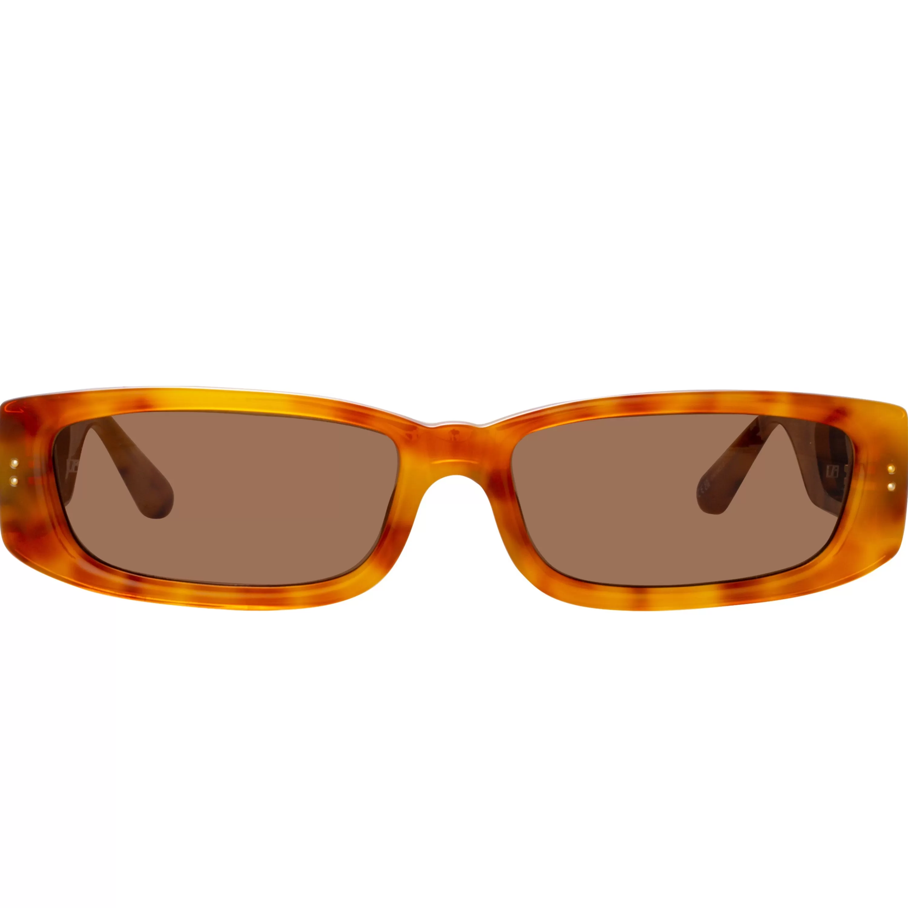 LINDA FARROW (U.K.) Talita Rectangular Sunglasses in Saffron Tortoiseshell