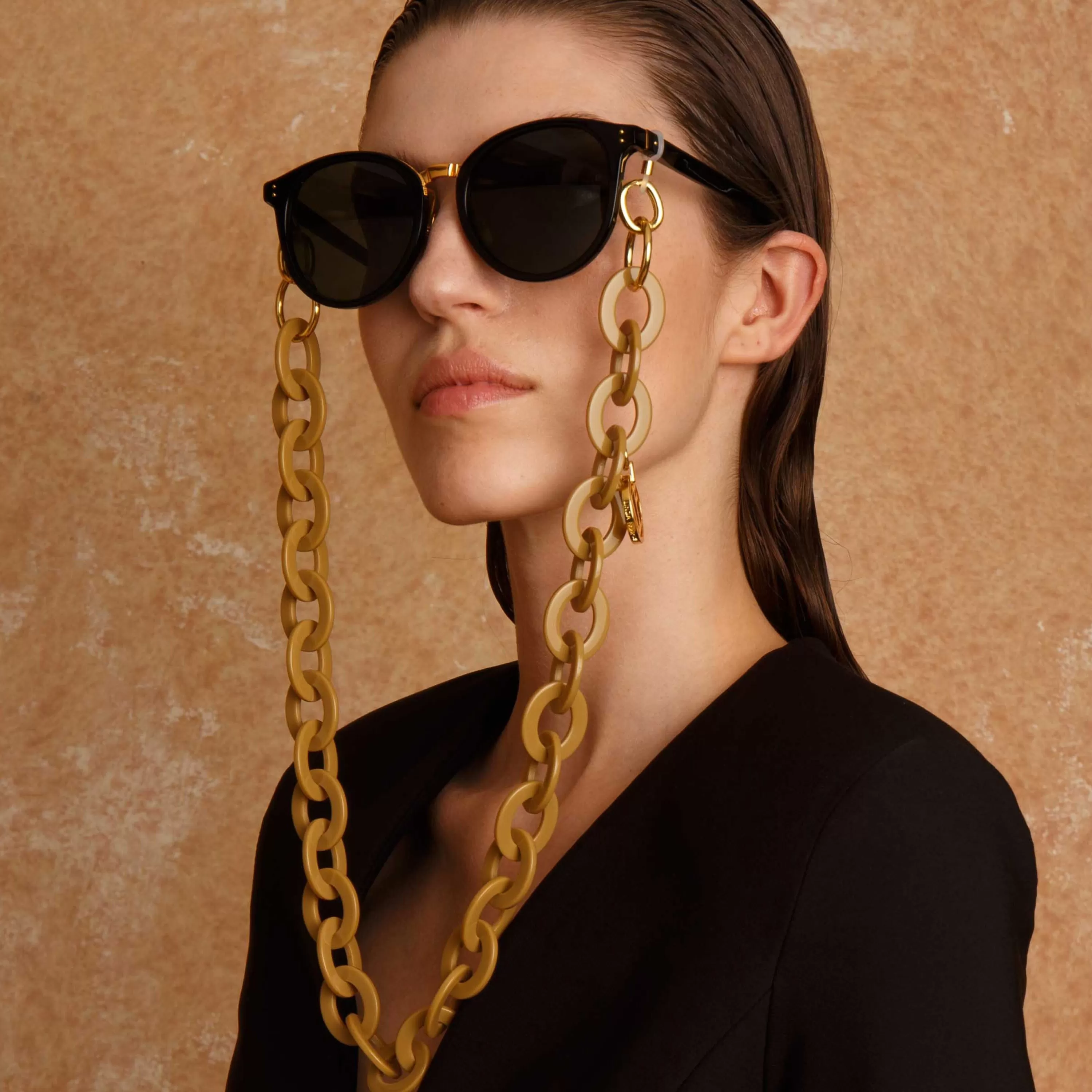 LINDA FARROW (U.K.) Taupe Oval Acetate Chain
