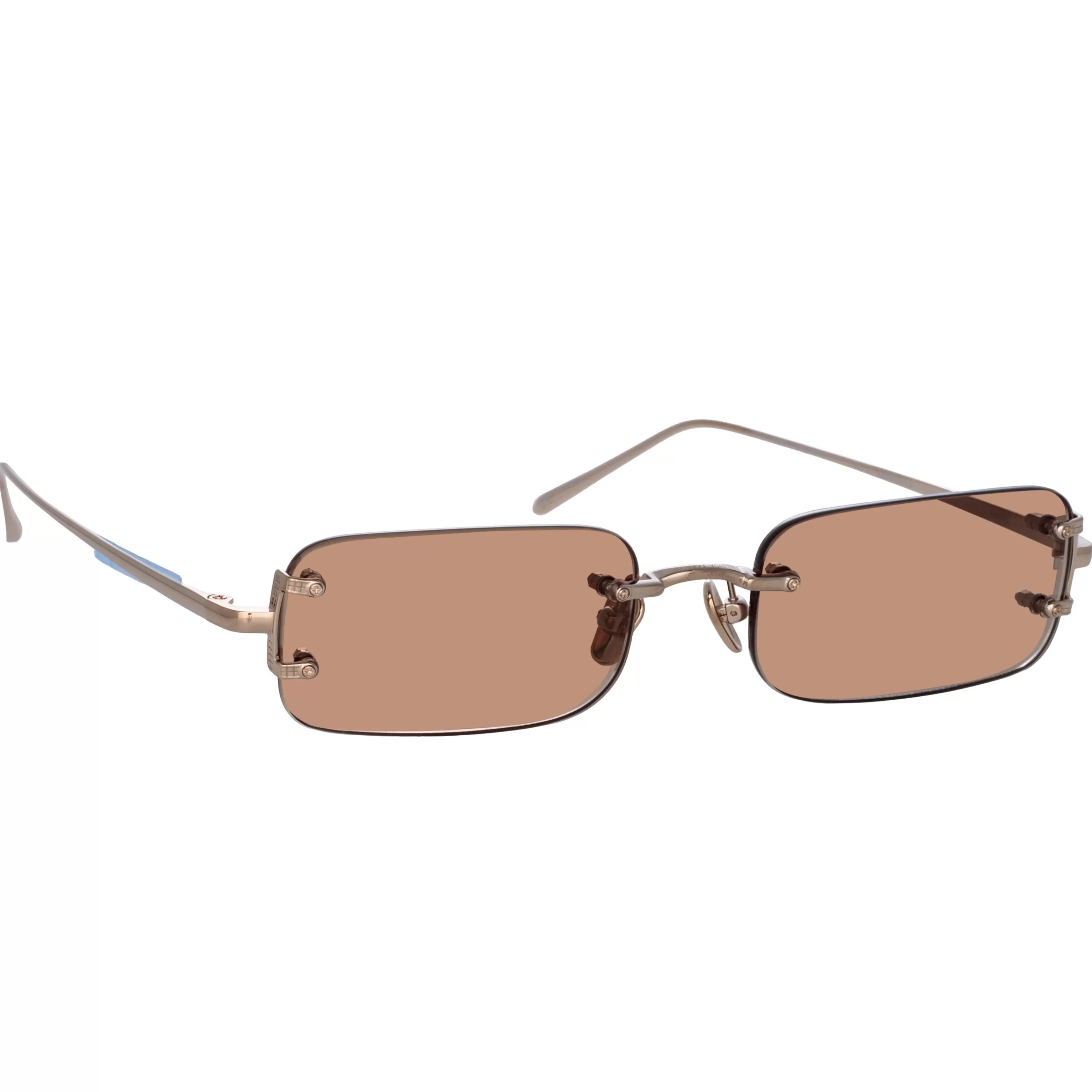 LINDA FARROW (U.K.) Taylor Rectangular Sunglasses in Light Gold and Sand