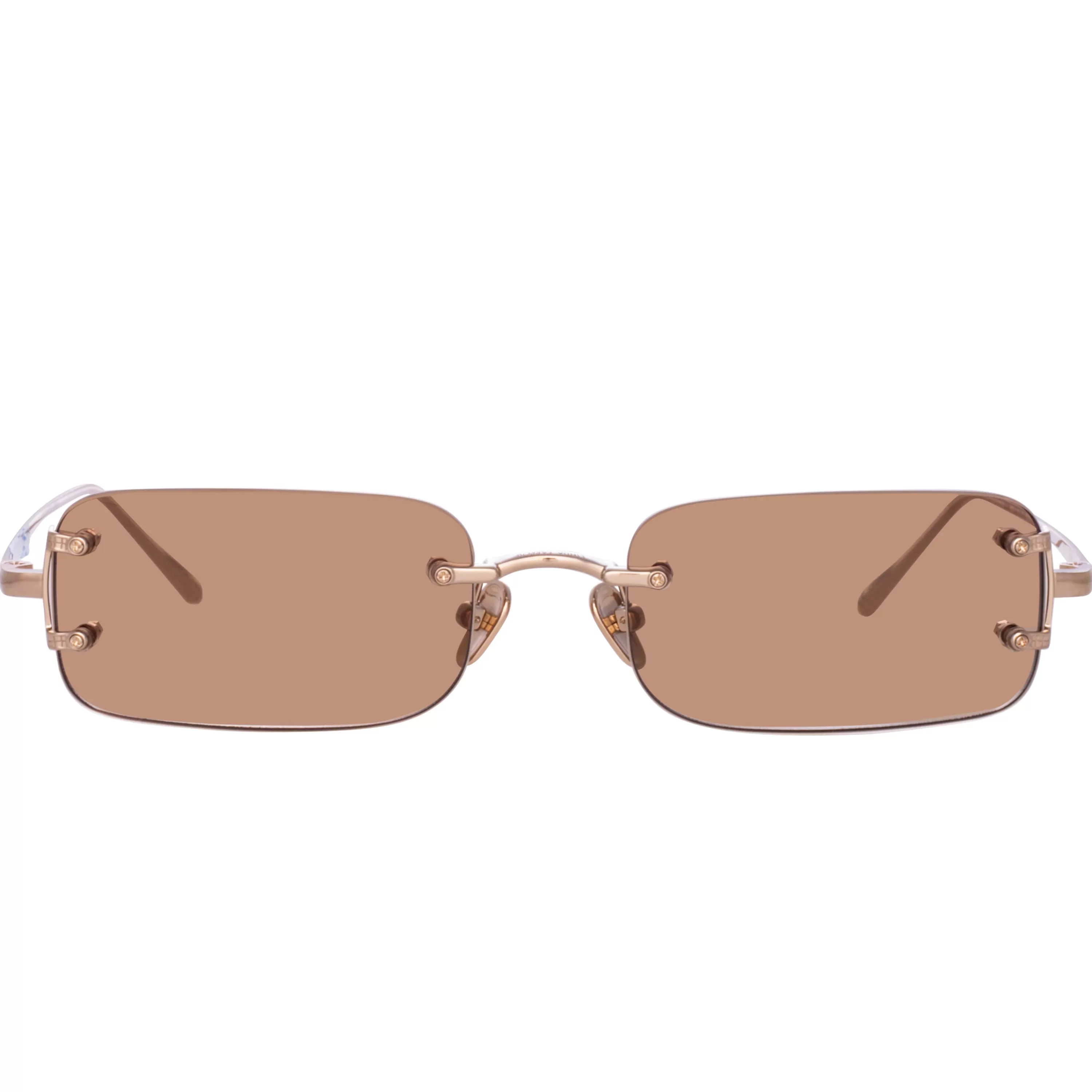 LINDA FARROW (U.K.) Taylor Rectangular Sunglasses in Light Gold and Sand