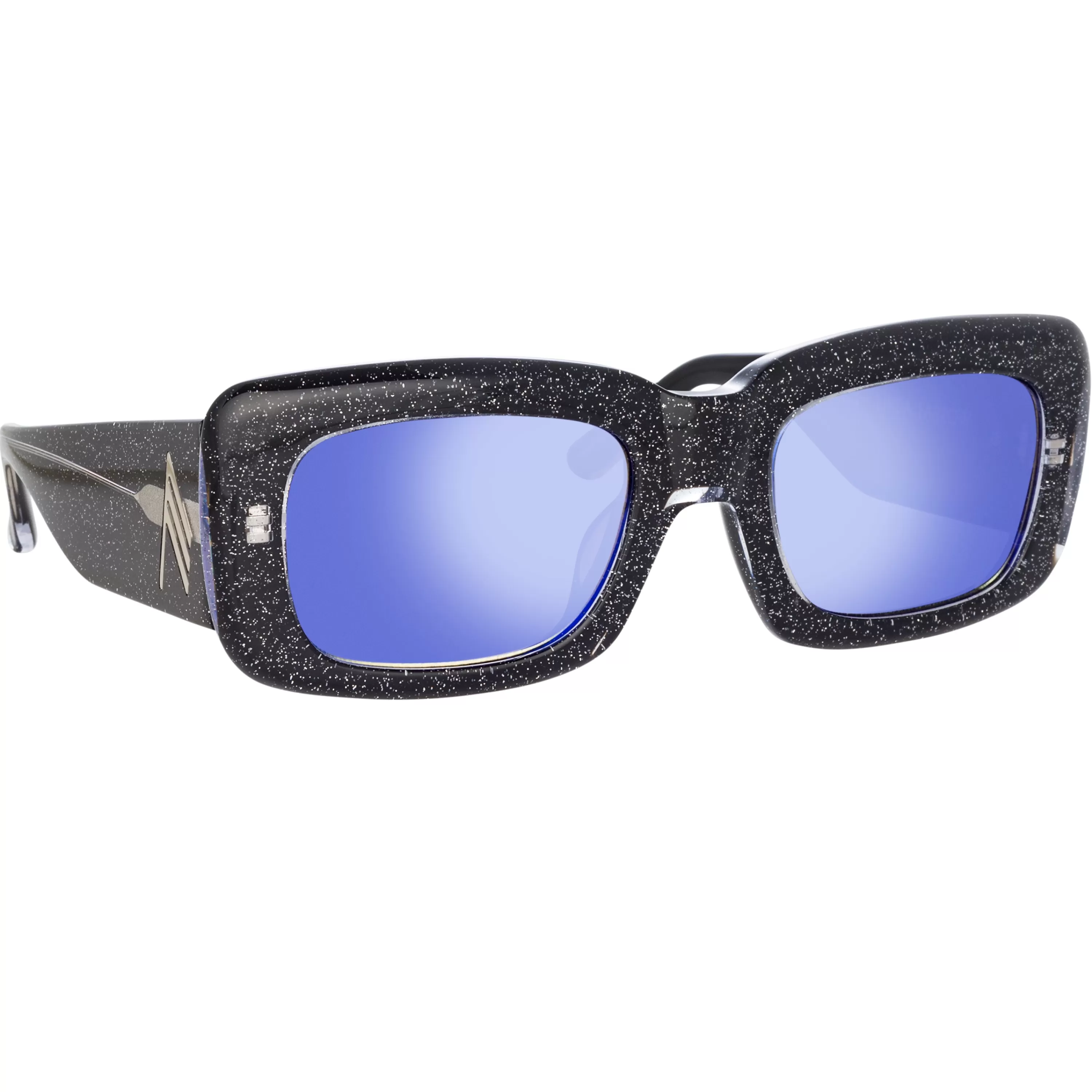 The Attico Marfa Rectangular Sunglasses in Glitter and Blue