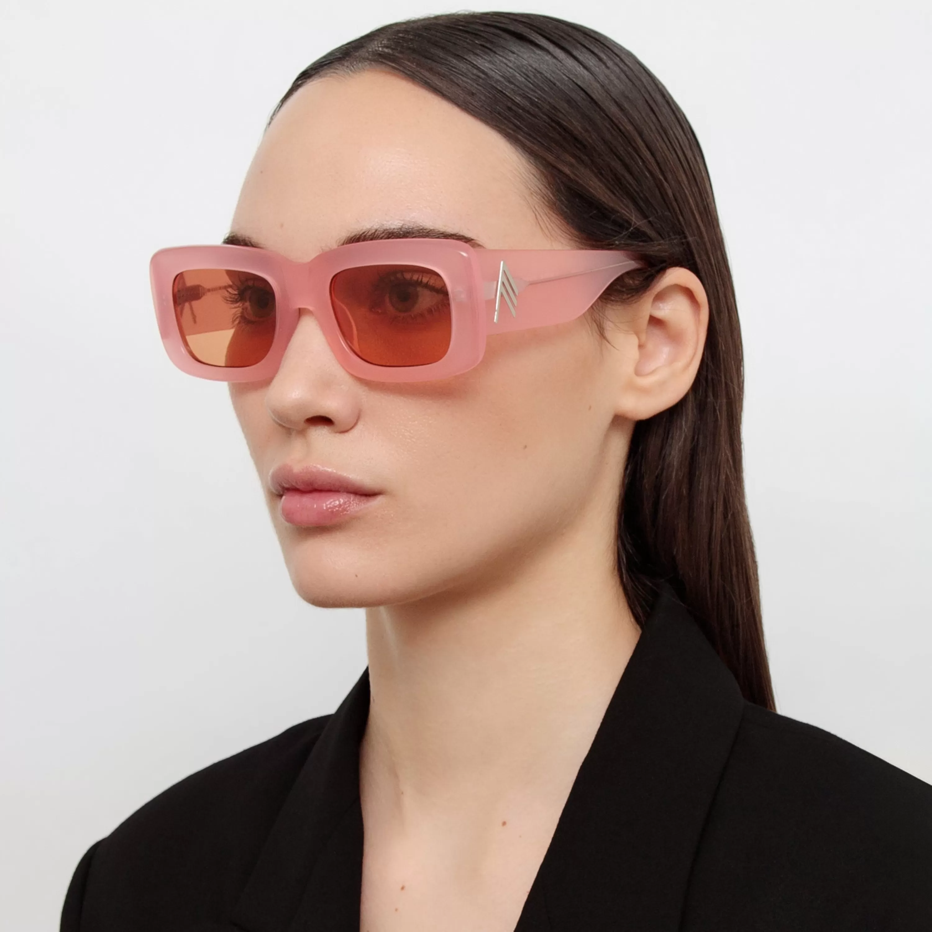 LINDA FARROW (U.K.) The Attico Marfa Rectangular Sunglasses in Pink