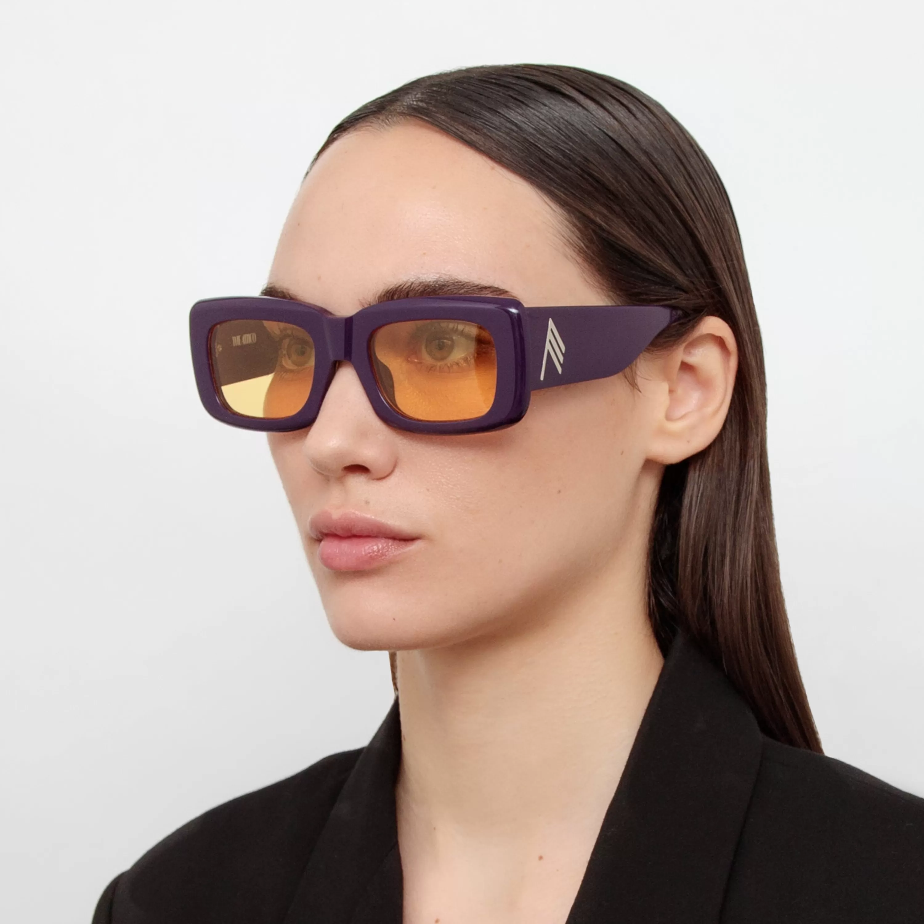 The Attico Marfa Rectangular Sunglasses in Purple and Yellow
