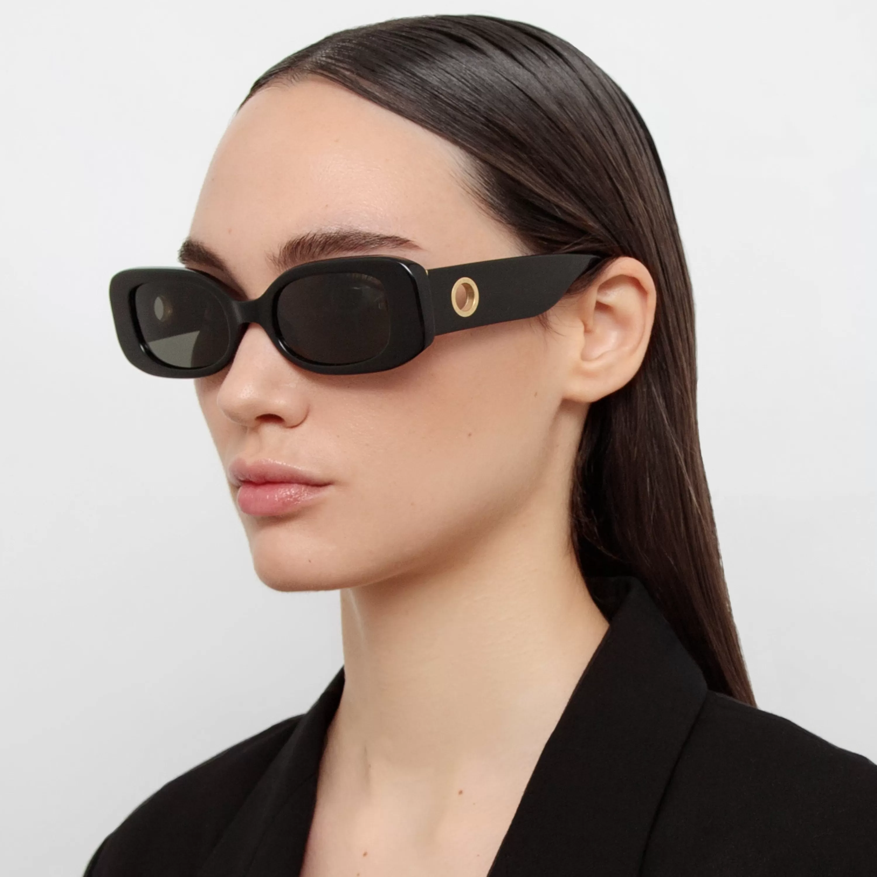 Women LINDA FARROW UK The Lola | Rectangular Sunglasses in Black (C1)