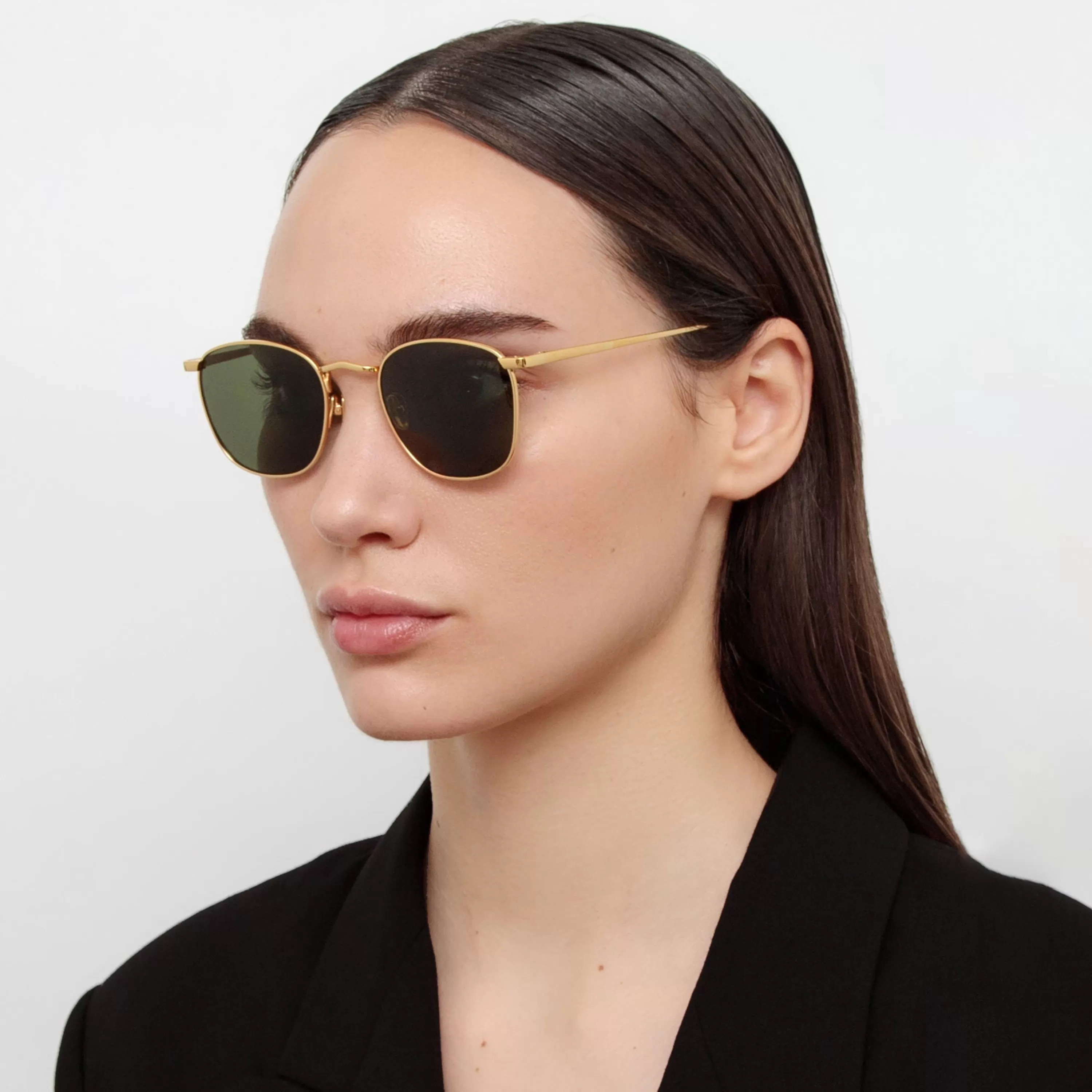 Linda Farrow The Simon | Square Sunglasses in Yellow Gold
