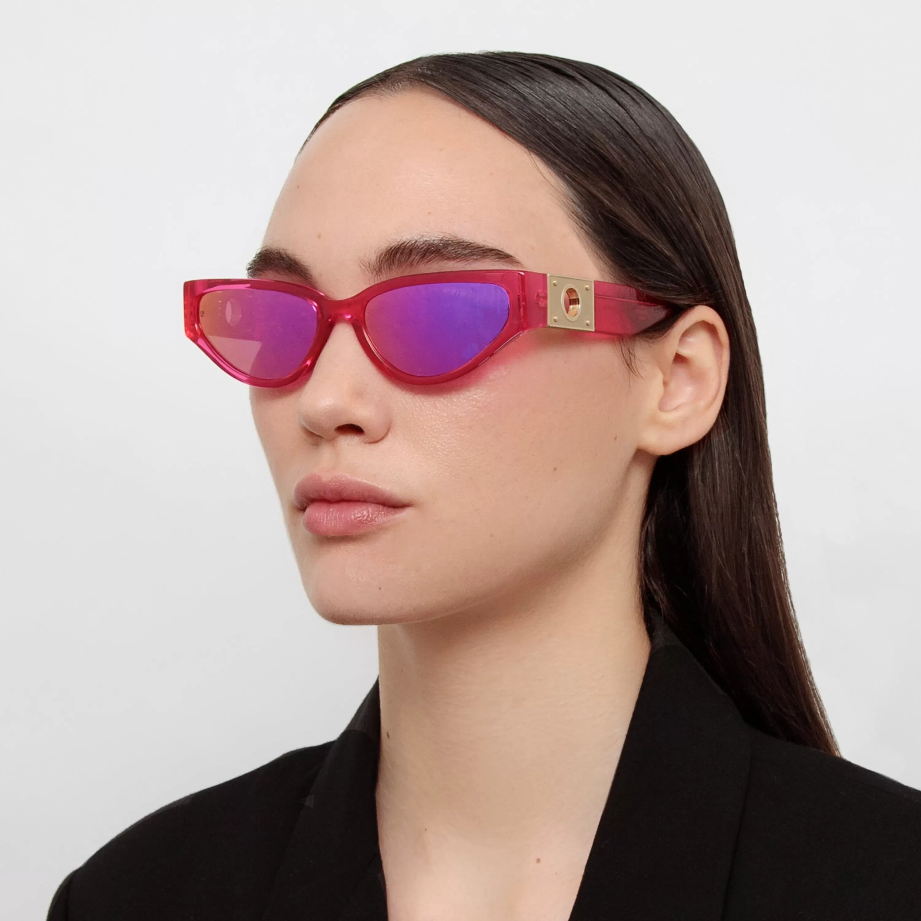 Women LINDA FARROW (U.K.) Tomie Cat Eye Sunglasses in Neon Pink
