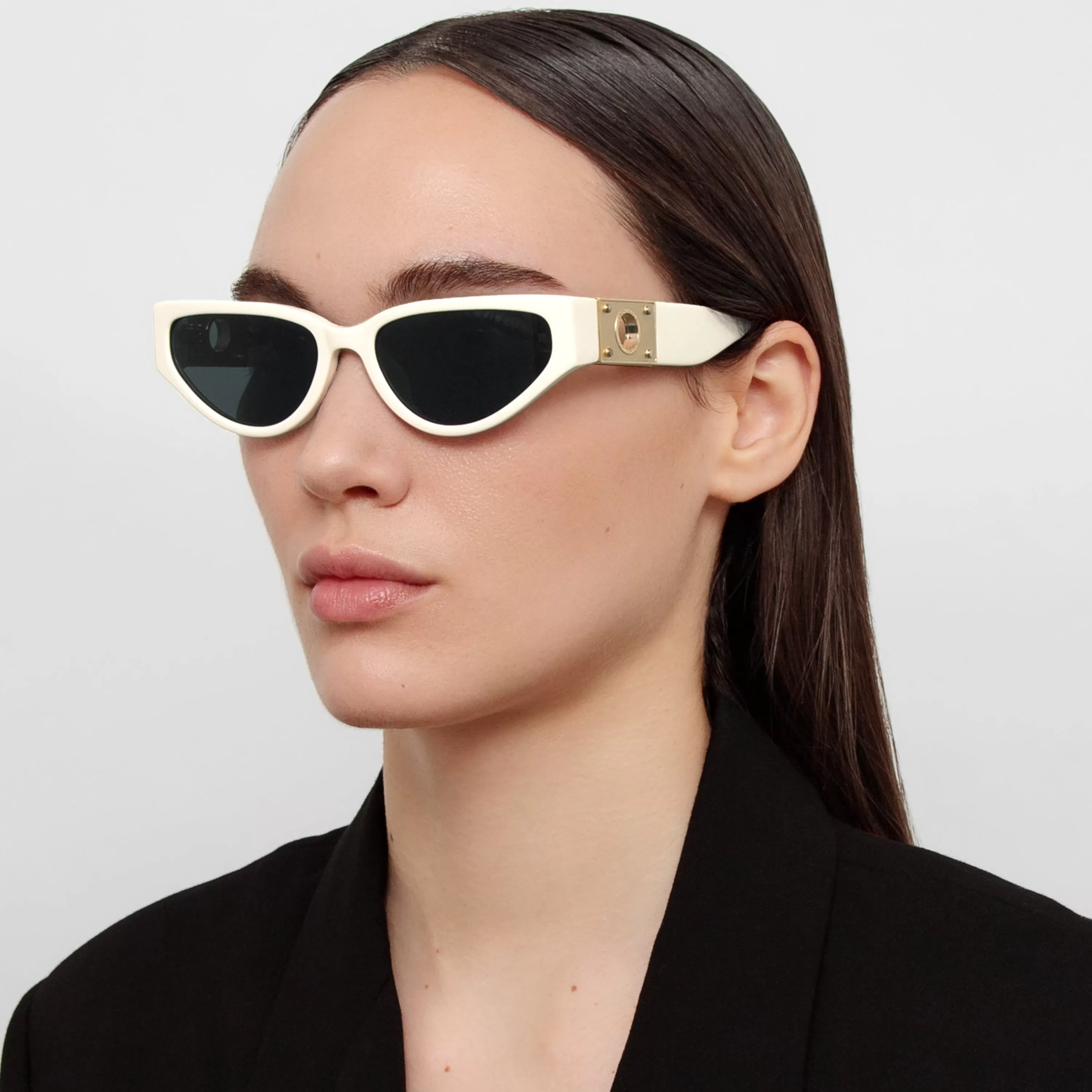 Women LINDA FARROW (U.K.) Tomie Cat Eye Sunglasses in White