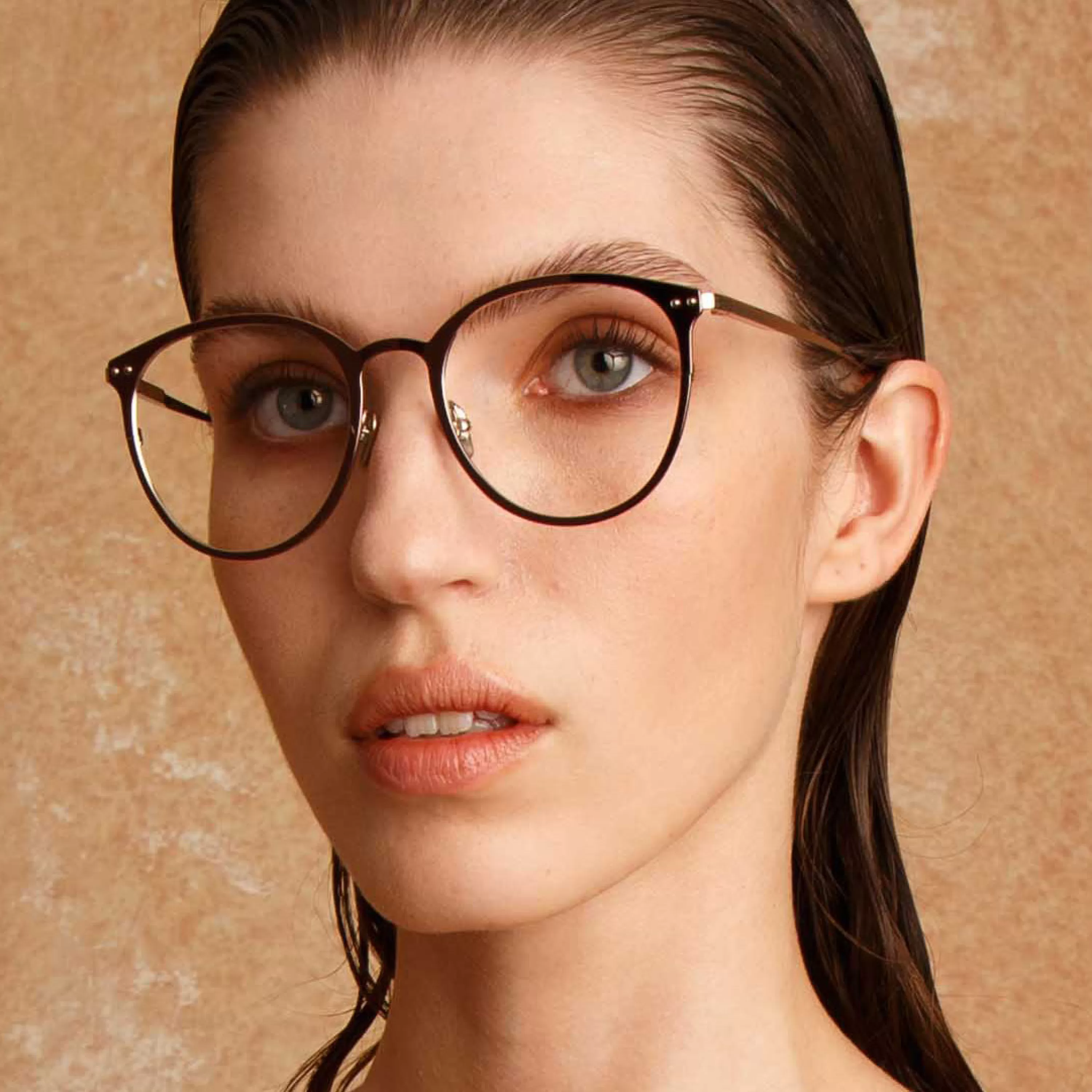 LINDA FARROW (U.K.) Zephyr Oval Optical Frame in Black and White Gold